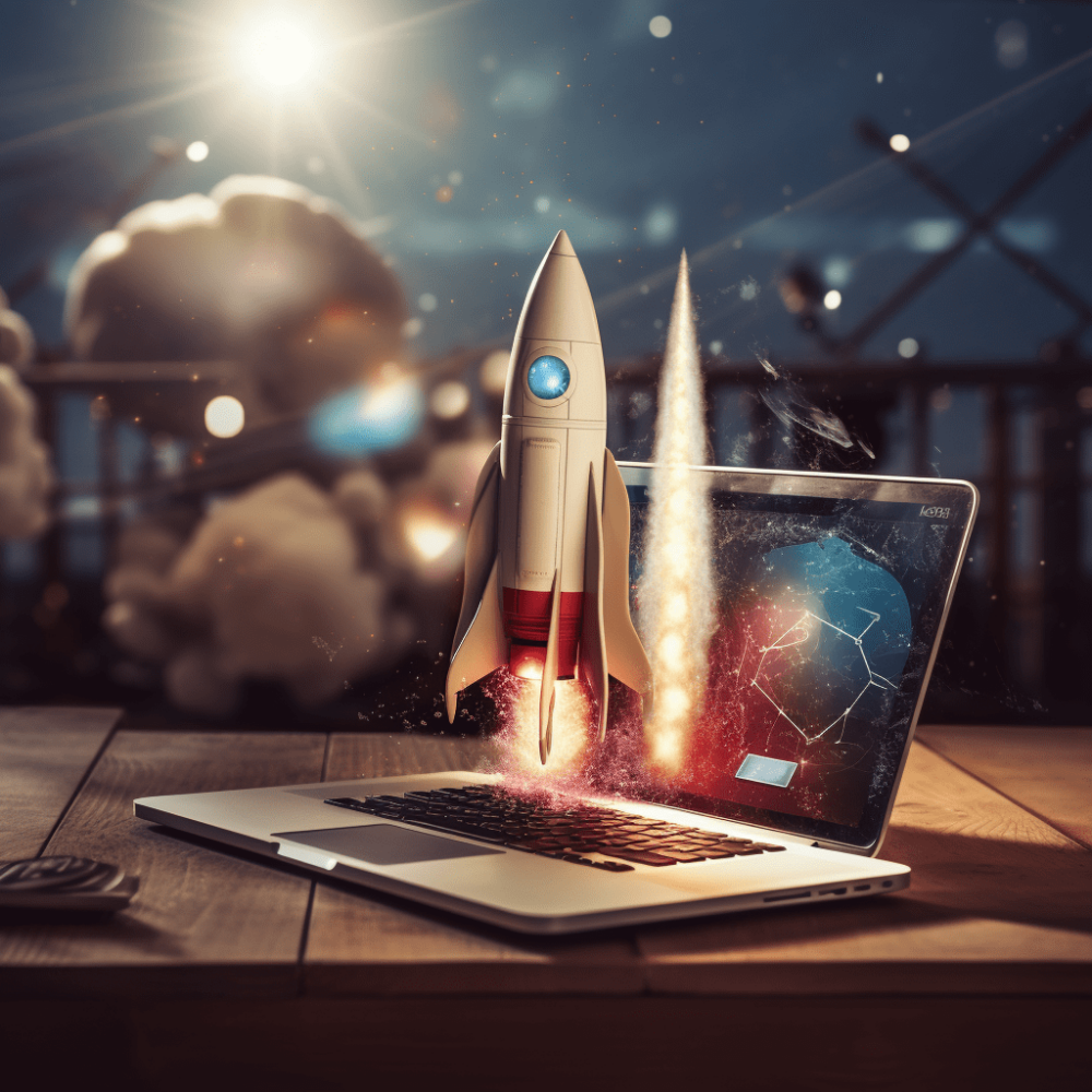 laptop and rocket mock-up